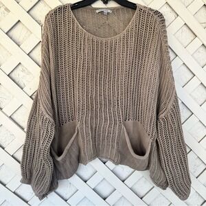 Tempo Paris Crochet Open Knit Top Slouchy Oversized One Size